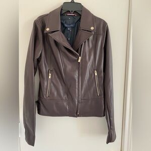 Women’s moto jacket aubergine burgundy tommy Hilfiger faux leather jacket xs/s